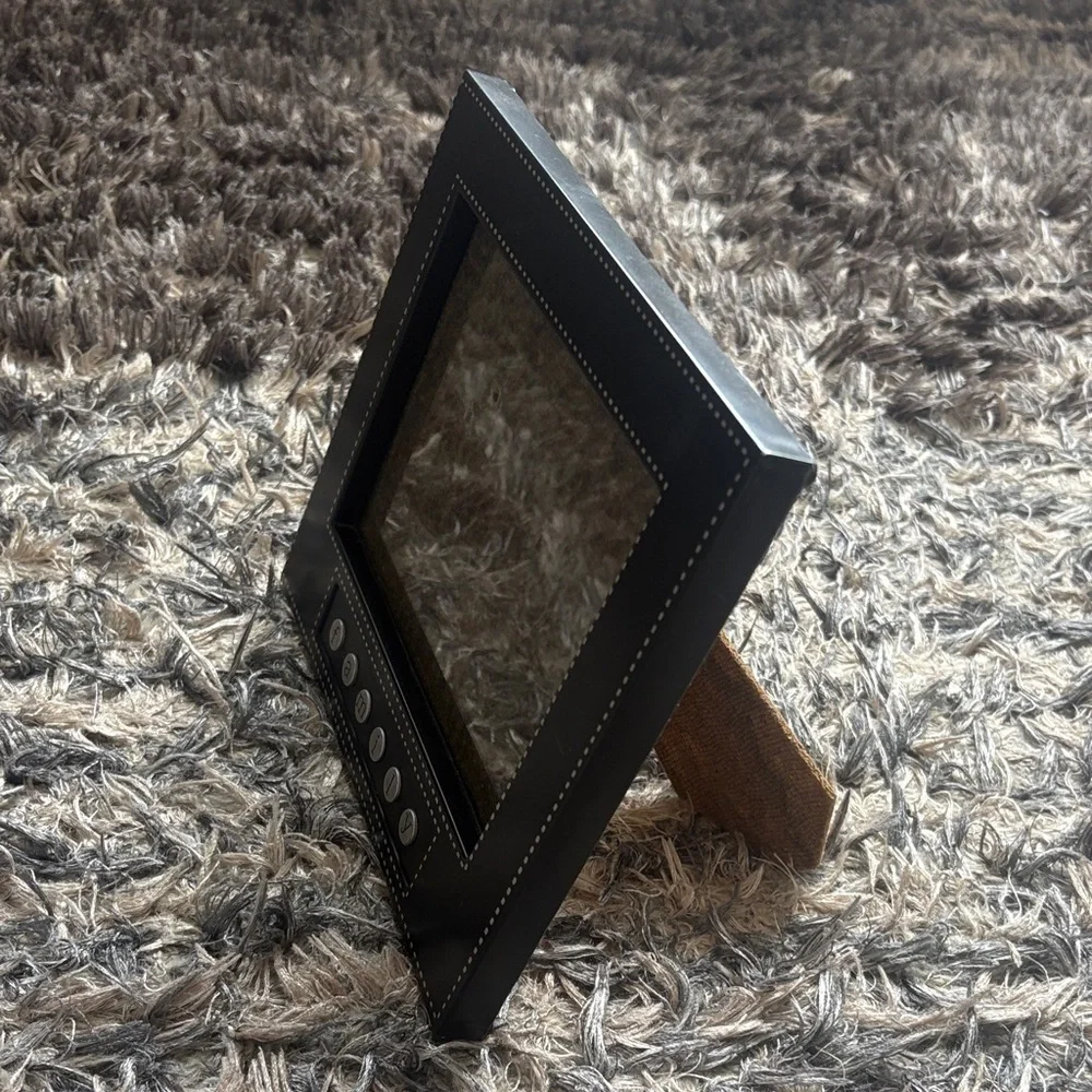 Pearl & Rhinestone Silver Photo Frame, Black Leather-Look family Photo Frame 5x7